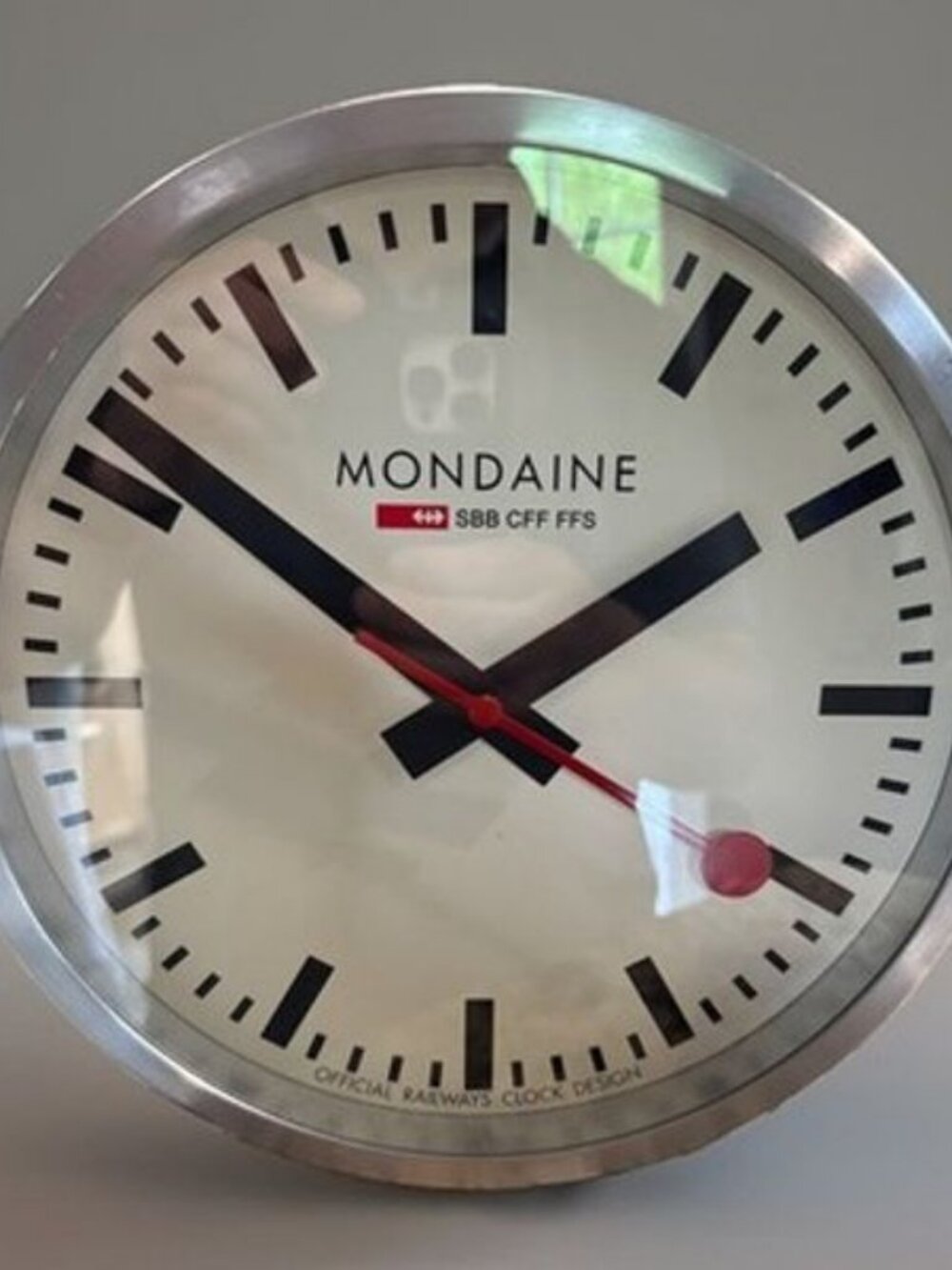 MONDAINE Wall Clock - White Dial - Brushed Aluminum Frame - A990.CLOCK.11SBC